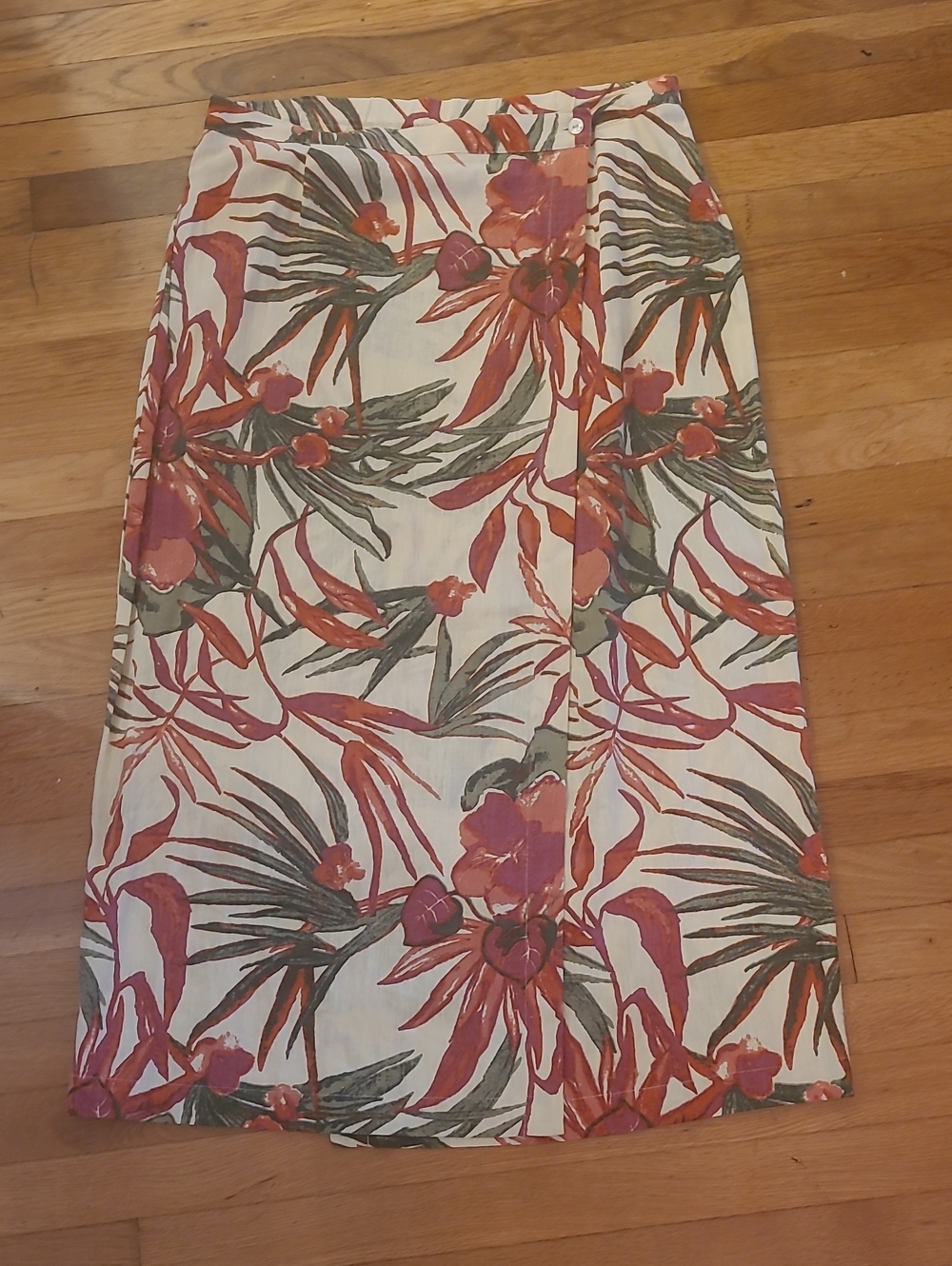 French Laundry Floral Wrap Midi Skirt in Cream, Pink and Green